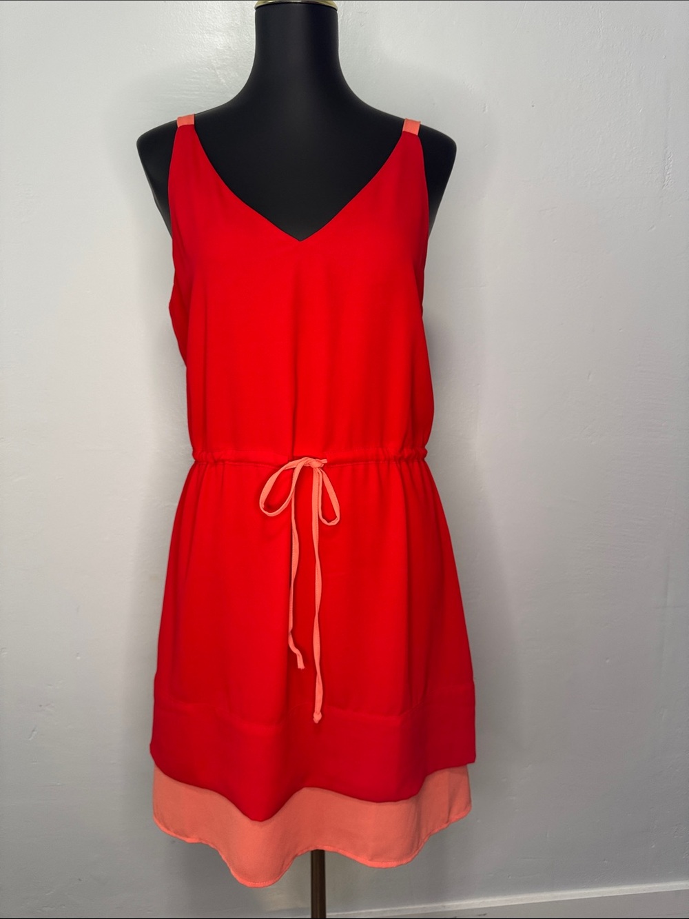 Tinley Road Red Mini Slip Dress with Coral Hem and Drawstring